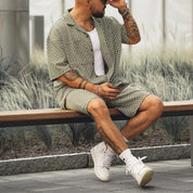 Men's Summer Set | Short Sleeve | Button-Up | Two-Piece Set | Shorts and Shirt Set