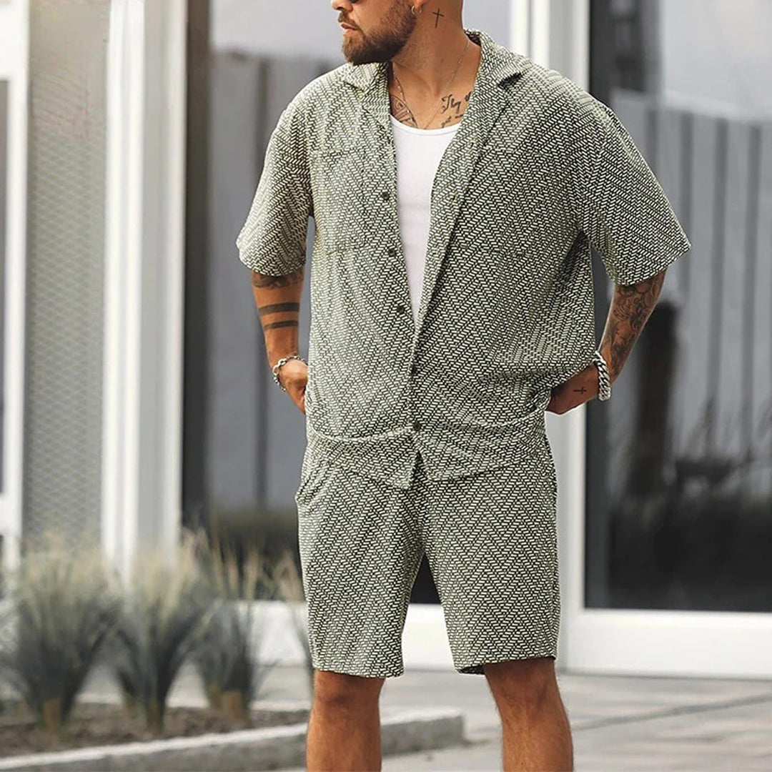 Men's Summer Set | Short Sleeve | Button-Up | Two-Piece Set | Shorts and Shirt Set