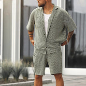 Men's Summer Set | Short Sleeve | Button-Up | Two-Piece Set | Shorts and Shirt Set