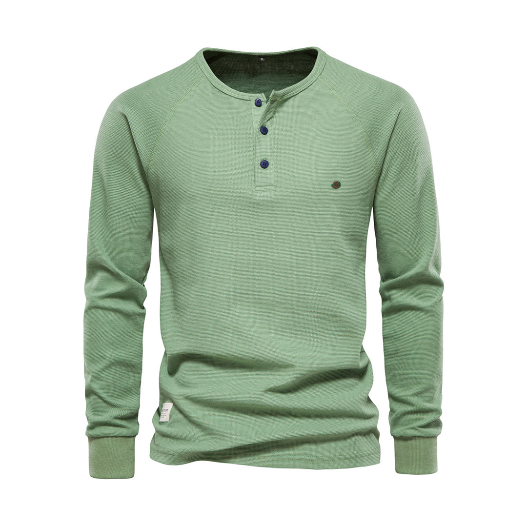 Long Sleeve T-Shirt - Men's Plain Quarter Button Long Sleeve Shirt