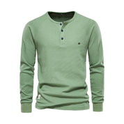 Long Sleeve T-Shirt - Men's Plain Quarter Button Long Sleeve Shirt