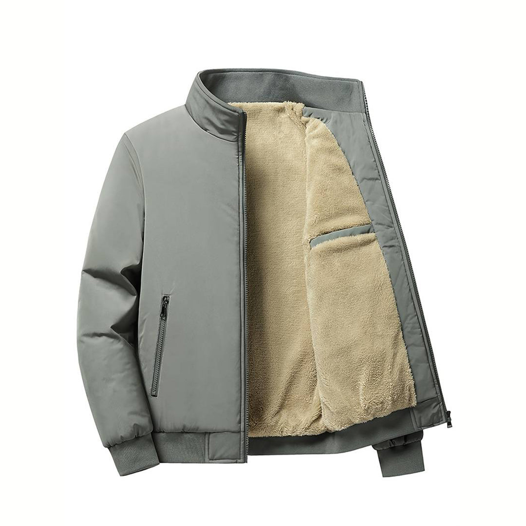 Winter Bomber Jacket - Fleece Lined - Zip-Up - Winter Jacket - Men's Bomber Jacket