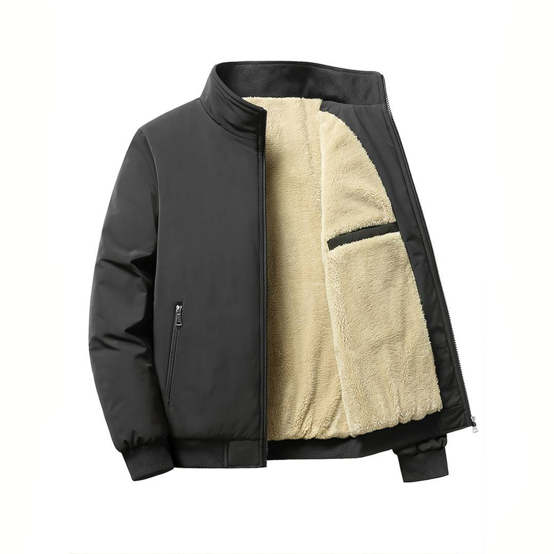 Winter Bomber Jacket - Fleece Lined - Zip-Up - Winter Jacket - Men's Bomber Jacket