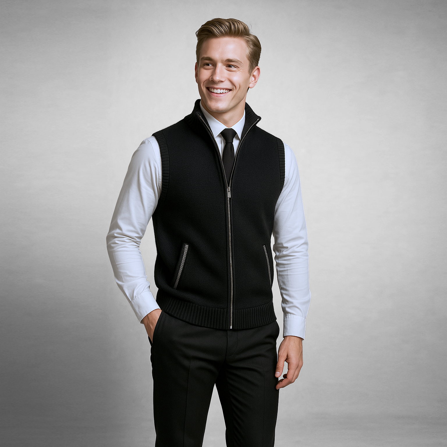 Knitted Vest - Men's Sleeveless Woolen Zip-Up Vest
