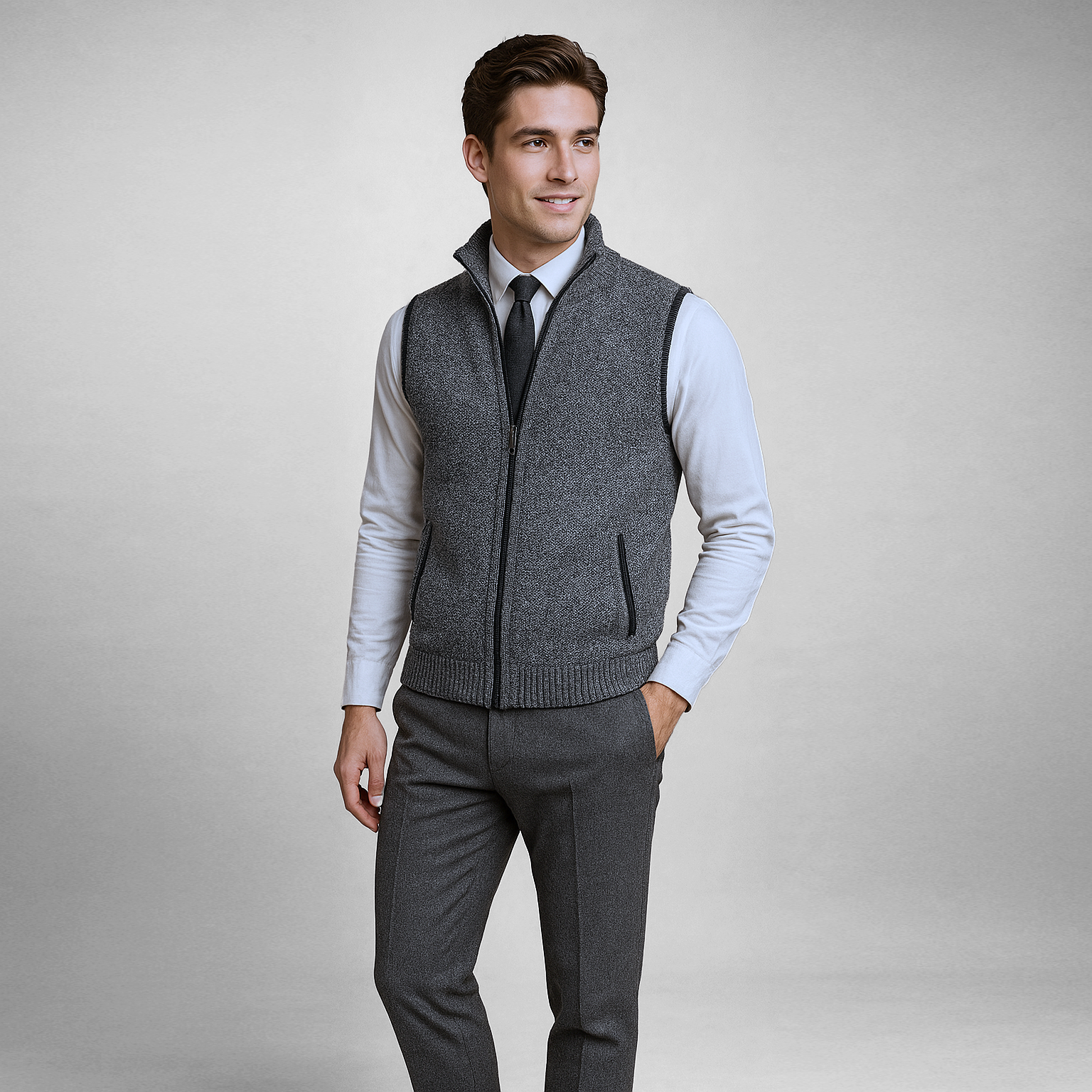 Knitted Vest - Men's Sleeveless Woolen Zip-Up Vest