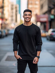 Long Sleeve T-Shirt - Men's Casual Plain Crew Neck Long Sleeve