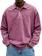 Polo Sweatshirt - Men's Relaxed Fit Button Neck Collared Pullover