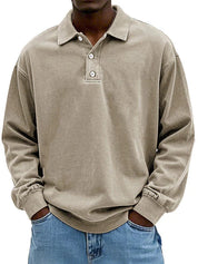 Polo Sweatshirt - Men's Relaxed Fit Button Neck Collared Pullover