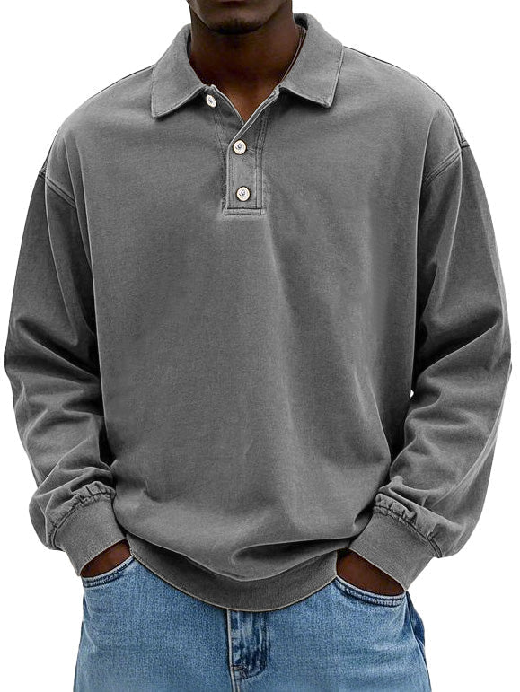 Polo Sweatshirt - Men's Relaxed Fit Button Neck Collared Pullover