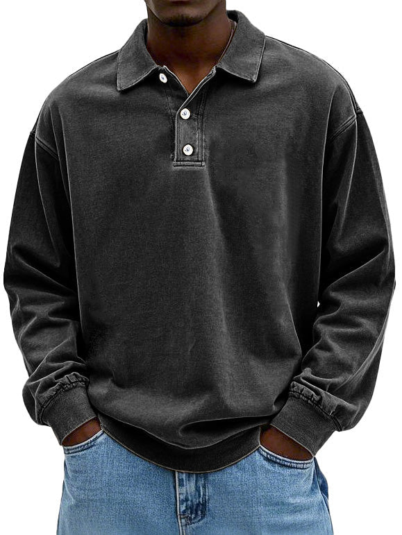 Polo Sweatshirt - Men's Relaxed Fit Button Neck Collared Pullover