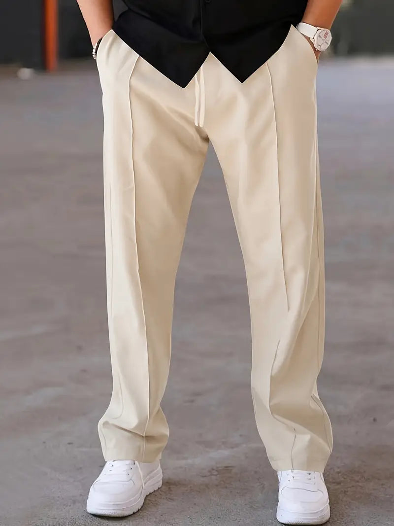 Pleated Trousers | Drawstring | Relaxed Fit | Smart Casual Trousers | Men's Pants