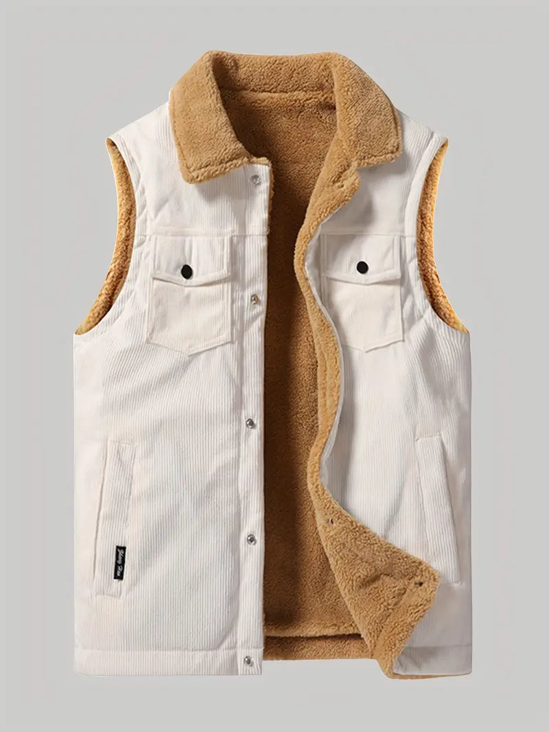 Corduroy Vest - Men's Casual Sherpa Fleece-Lined Vest for Autumn
