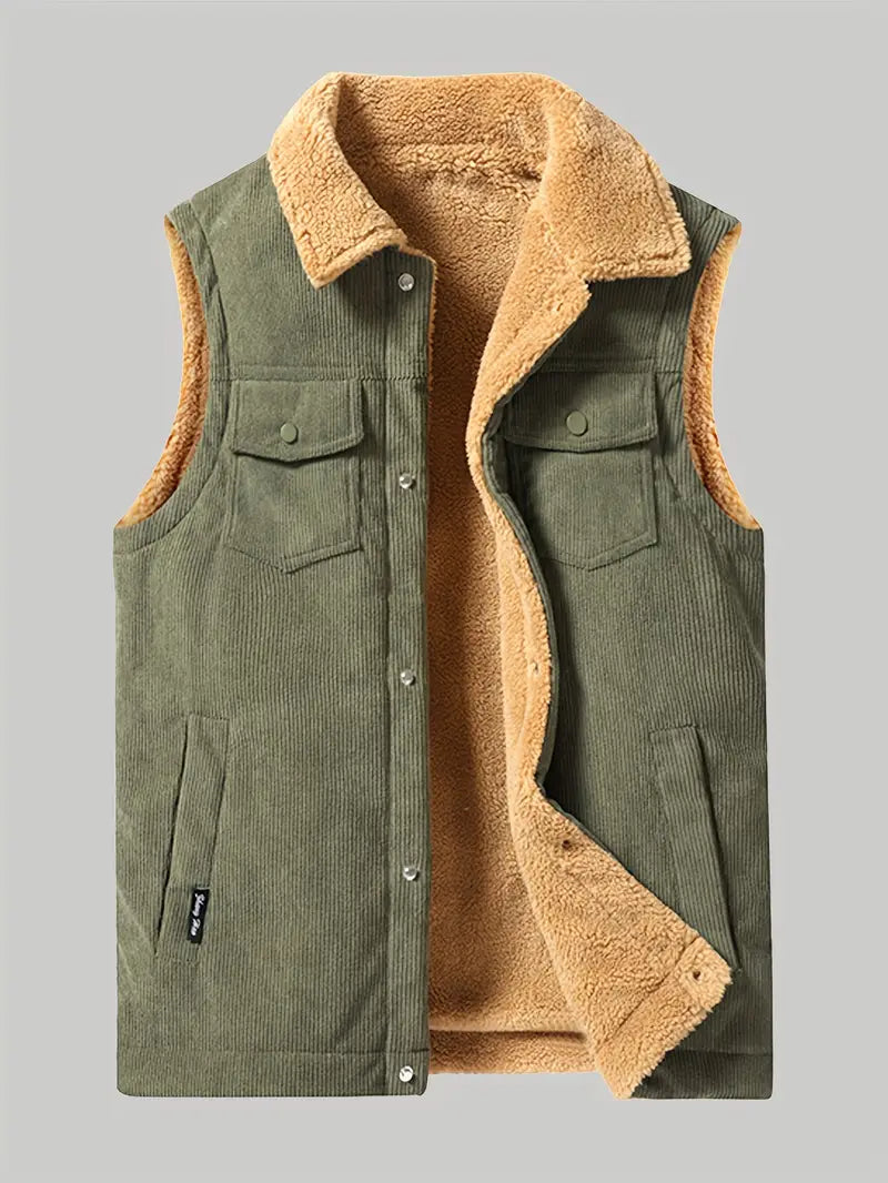 Corduroy Vest - Men's Casual Sherpa Fleece-Lined Vest for Autumn