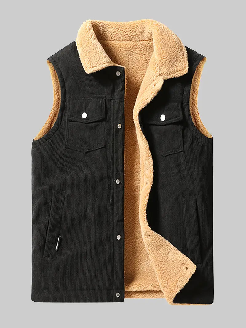 Corduroy Vest - Men's Casual Sherpa Fleece-Lined Vest for Autumn