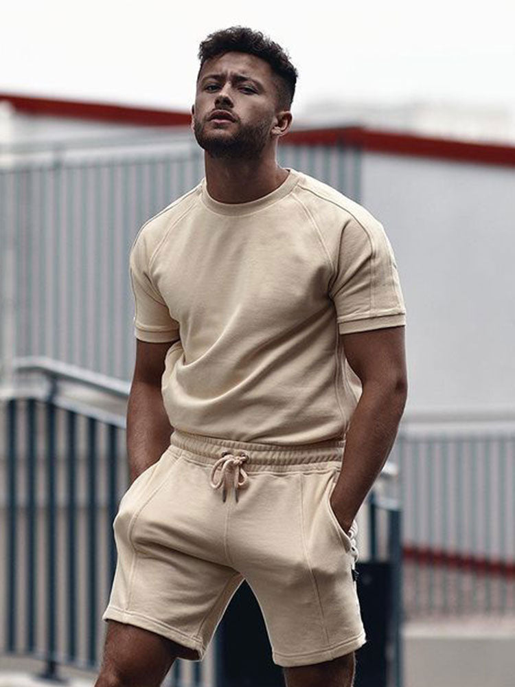 Shorts and T-shirt Set - Men's Round Neck Sweat Shorts Two-Piece Summer Sets