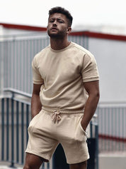 Shorts and T-shirt Set - Men's Round Neck Sweat Shorts Two-Piece Summer Sets