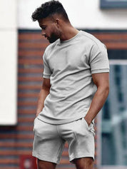 Shorts and T-shirt Set - Men's Round Neck Sweat Shorts Two-Piece Summer Sets