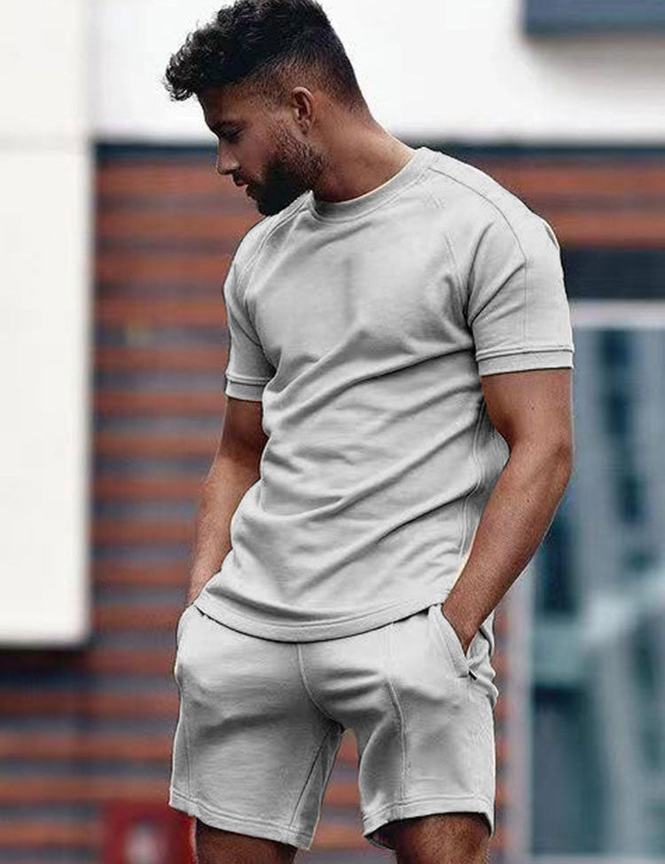 Shorts and T-shirt Set - Men's Round Neck Sweat Shorts Two-Piece Summer Sets