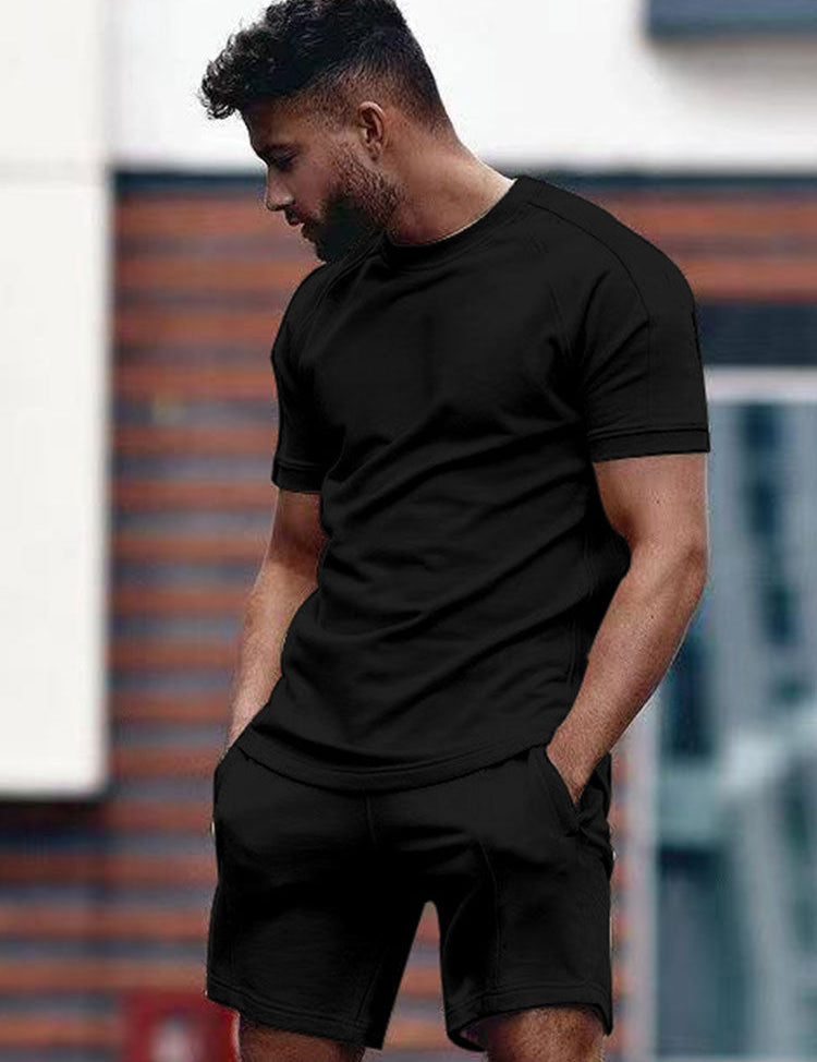 Shorts and T-shirt Set - Men's Round Neck Sweat Shorts Two-Piece Summer Sets
