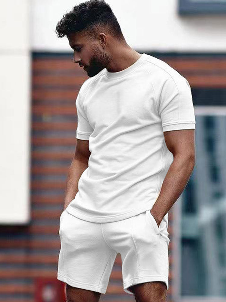Shorts and T-shirt Set - Men's Round Neck Sweat Shorts Two-Piece Summer Sets