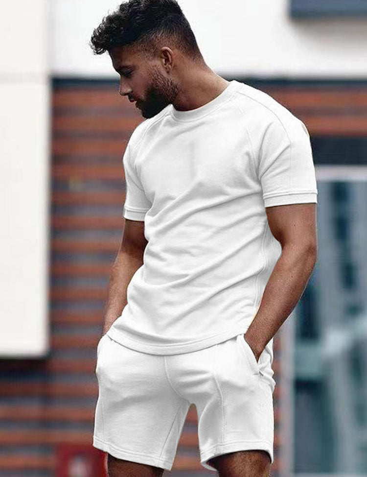 Shorts and T-shirt Set - Men's Round Neck Sweat Shorts Two-Piece Summer Sets
