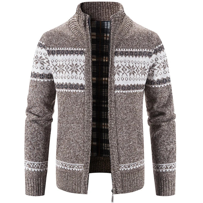 Knitted Cardigan - Zip-Up - Winter - Knit Cardigan Sweater - Men's Cardigan