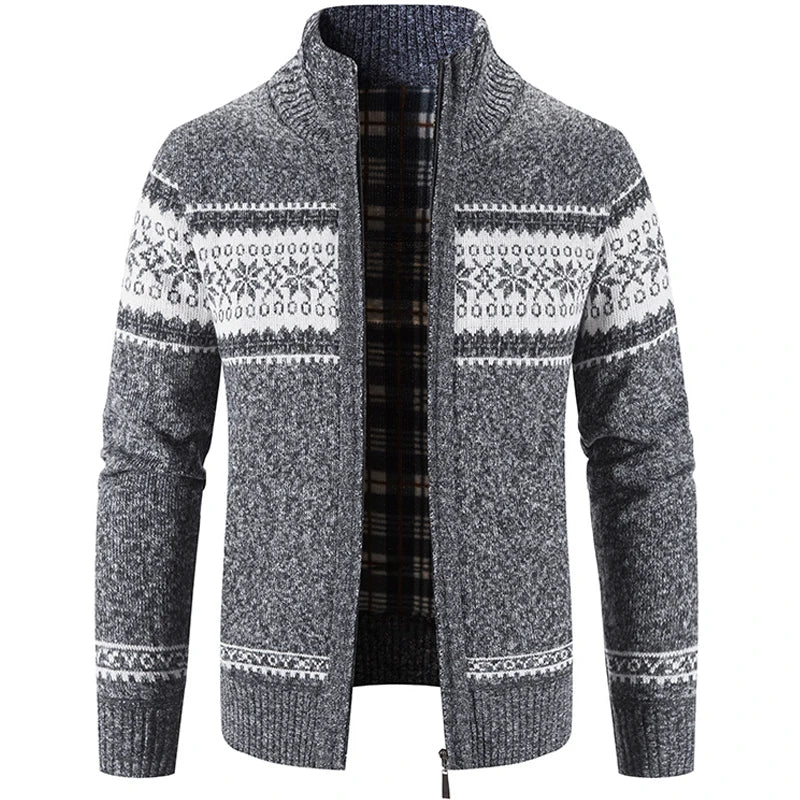 Knitted Cardigan - Zip-Up - Winter - Knit Cardigan Sweater - Men's Cardigan