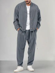 Herren-Kombi | Locker sitzend | Overshirt | Zweiteiliges Set | Herrenbekleidung-Dunkelgrau-M-Chaps Herrenmode