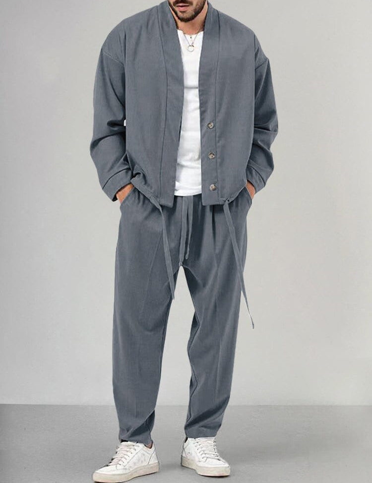 Herren-Kombi | Locker sitzend | Overshirt | Zweiteiliges Set | Herrenbekleidung-Dunkelgrau-M-Chaps Herrenmode