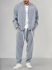 Herren-Kombi | Locker sitzend | Overshirt | Zweiteiliges Set | Herrenbekleidung-Grau-M-Chaps Herrenmode