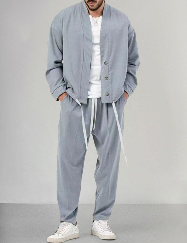 Herren-Kombi | Locker sitzend | Overshirt | Zweiteiliges Set | Herrenbekleidung-Grau-M-Chaps Herrenmode