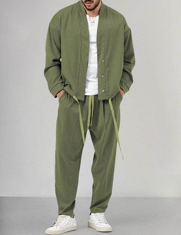 Herren-Kombi | Locker sitzend | Overshirt | Zweiteiliges Set | Herrenbekleidung-Grün-M-Chaps Herrenmode