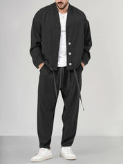 Herren-Kombi | Locker sitzend | Overshirt | Zweiteiliges Set | Herrenbekleidung-Schwarz-M-Chaps Herrenmode