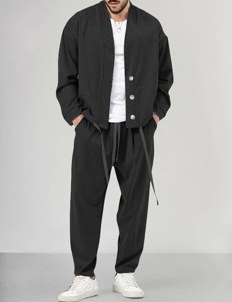 Herren-Kombi | Locker sitzend | Overshirt | Zweiteiliges Set | Herrenbekleidung-Schwarz-M-Chaps Herrenmode