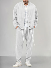 Herren-Kombi | Locker sitzend | Overshirt | Zweiteiliges Set | Herrenbekleidung-Weiß-M-Chaps Herrenmode