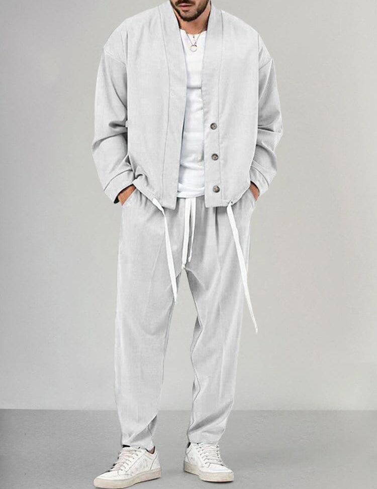 Herren-Kombi | Locker sitzend | Overshirt | Zweiteiliges Set | Herrenbekleidung-Weiß-M-Chaps Herrenmode