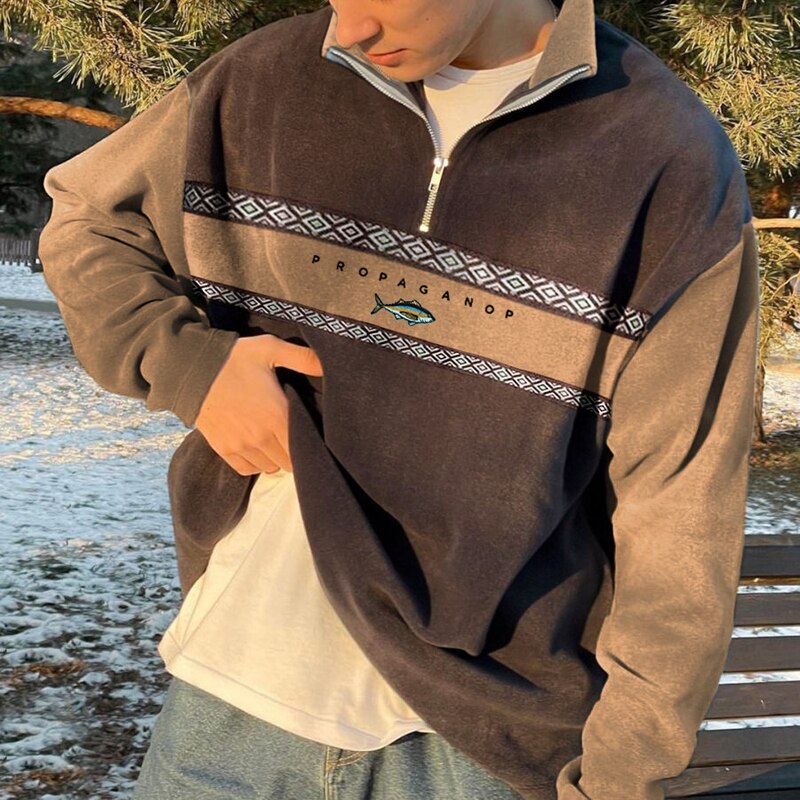 Half-Zip Pullover - Casual - Oversized - Sweatshirt - Men's Quarter-Zip Sweater
