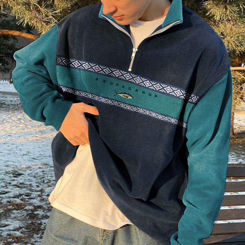 Half-Zip Pullover - Casual - Oversized - Sweatshirt - Men's Quarter-Zip Sweater