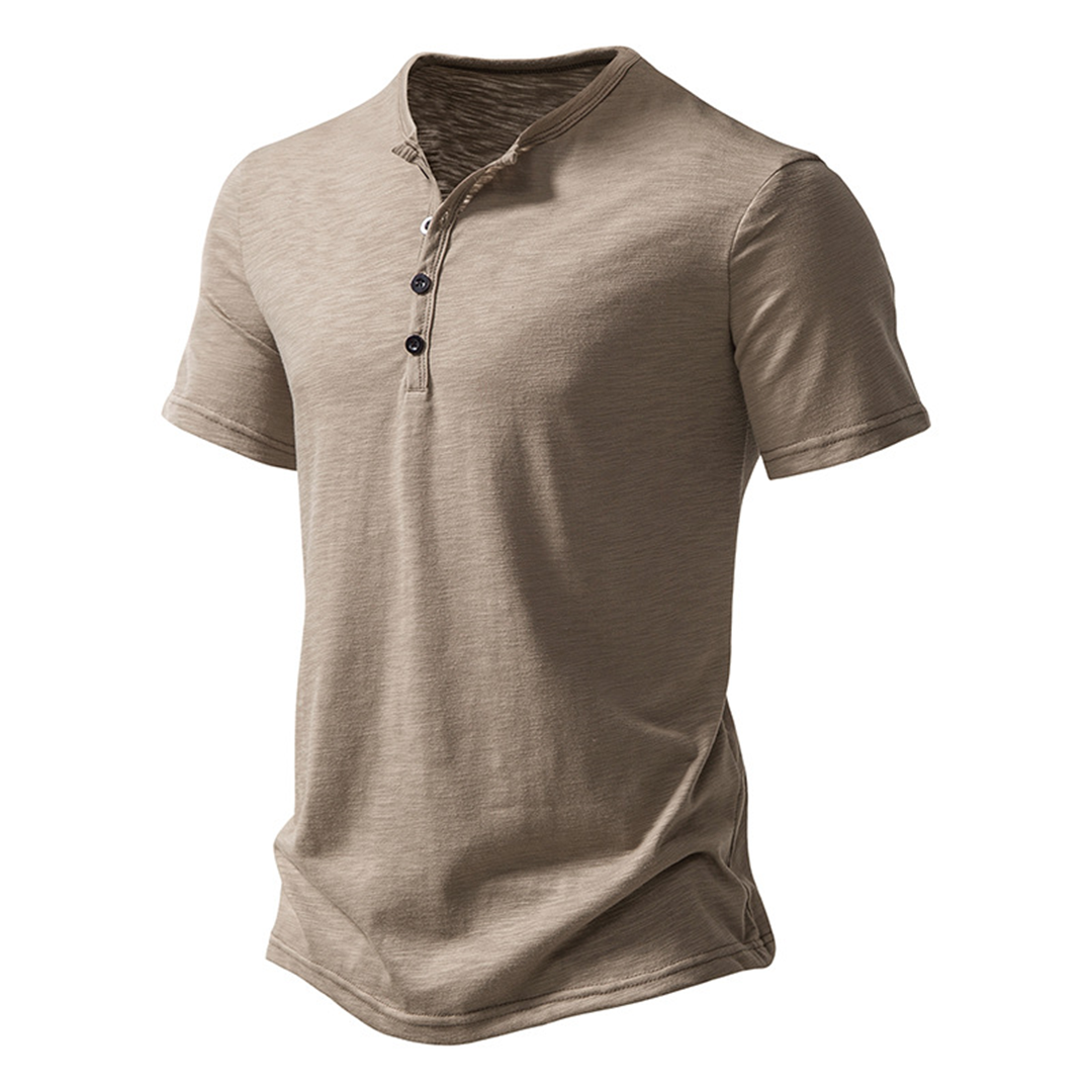 Men's T-Shirt - Quarter Button - Lightweight - Plain T-Shirt - Summer Shirt