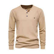 Long Sleeve T-Shirt - Men's Plain Quarter Button Long Sleeve Shirt