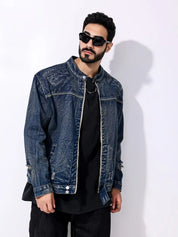 Denim Jacket - Men's Dark Blue Zip-Up Jean Jacket