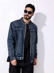 Denim Jacket - Men's Dark Blue Zip-Up Jean Jacket