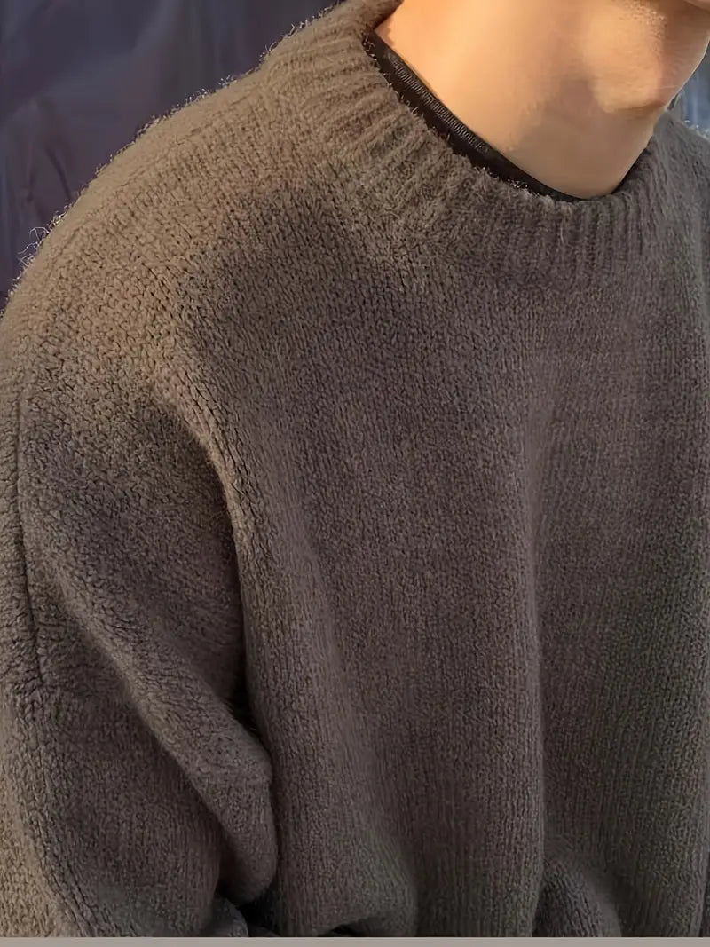 Knitted Sweater - Men's Relaxed Fit Round Neck Pullover Jumper