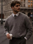 Knitted Sweater - Men's Relaxed Fit Round Neck Pullover Jumper