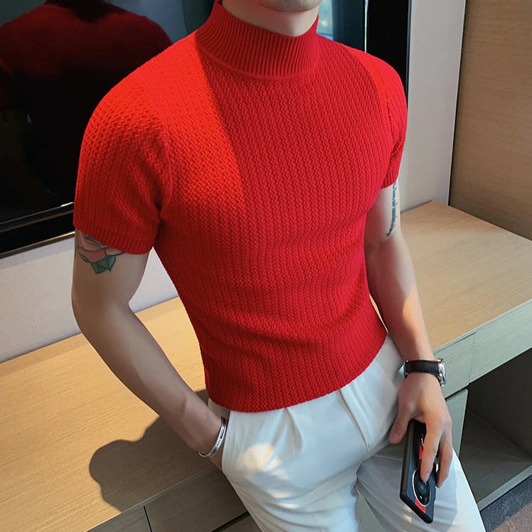 Knitted Shirt - Short Sleeve - Slim Fit - Turtleneck - Men's Shirts-Southern-Taylor