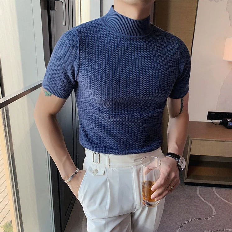 Knitted Shirt - Short Sleeve - Slim Fit - Turtleneck - Men's Shirts-Southern-Taylor