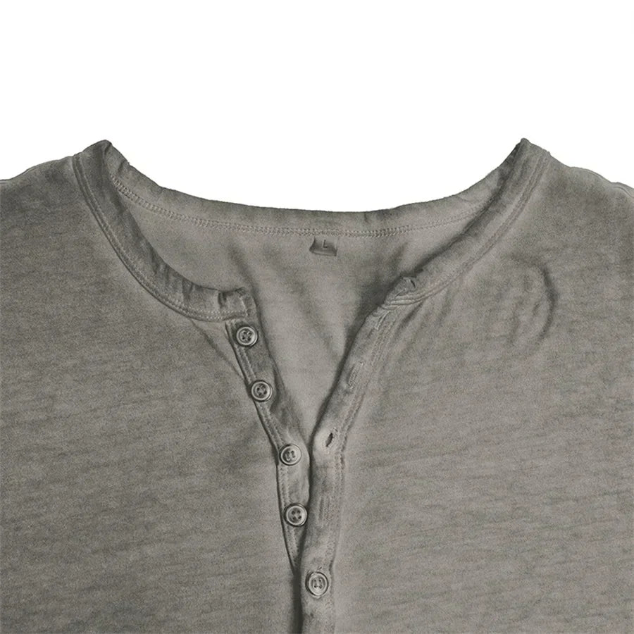Long Sleeve T-Shirt - Half Buttoned - Pullover - Henley Shirt - Men's Shirt