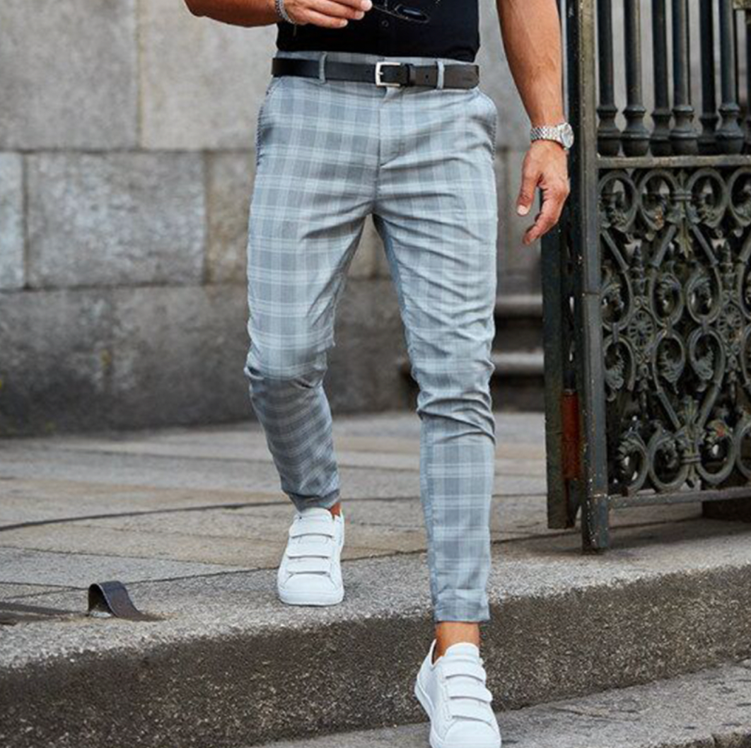 Men's Chinos - Checkered - Stretch - Skinny Chinos - Chino Pants