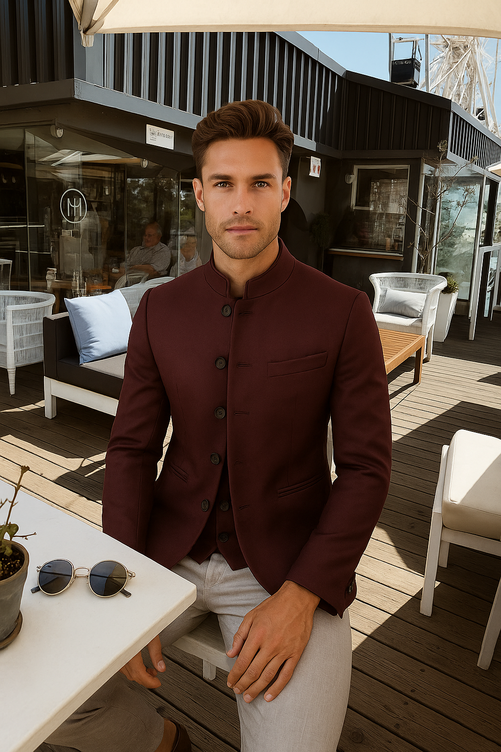 Men's Blazer - Mandarin Collar - Slim Fit - Single Breasted Blazer - Men's Jacket 