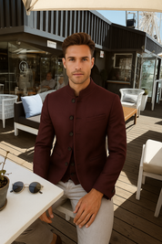 Men's Blazer - Mandarin Collar - Slim Fit - Single Breasted Blazer - Men's Jacket 